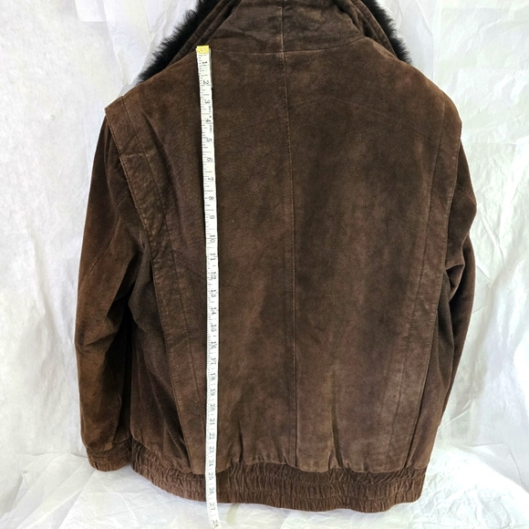 Andrew Marc Brown Sz L Bomber Jacket Leather Faux Fur Insert Vest zip out - Picture 6 of 16
